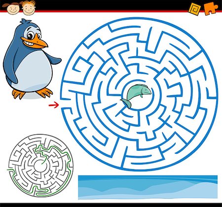 Cartoon Illustration of Education Maze or Labyrinth Game for Preschool Children with Funny Penguin and Fish Stock Photo - Budget Royalty-Free & Subscription, Code: 400-08049708