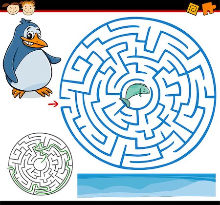 Cartoon Illustration of Education Maze or Labyrinth Game for Preschool Children with Funny Penguin and Fish Stock Photo - Budget Royalty-Free & Subscription, Code: 400-08049708