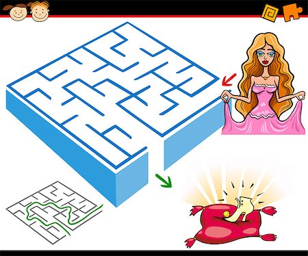 Cartoon Illustration of Education Maze or Labyrinth Game for Preschool Children with Princess or Cinderella with Shoe Stock Photo - Budget Royalty-Free & Subscription, Code: 400-08049716