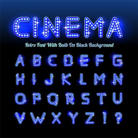 Retro cinema font. Vector illustration on black background. Can be used for christmas, happy new year, happy birthday and more. Stock Photo - Budget Royalty-Free & Subscription, Code: 400-08049724