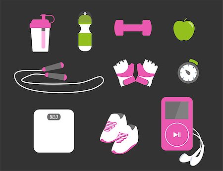 simsearch:400-07976328,k - Fitness icons set - ten elements illustration on black background Foto de stock - Royalty-Free Super Valor e Assinatura, Número: 400-08049834