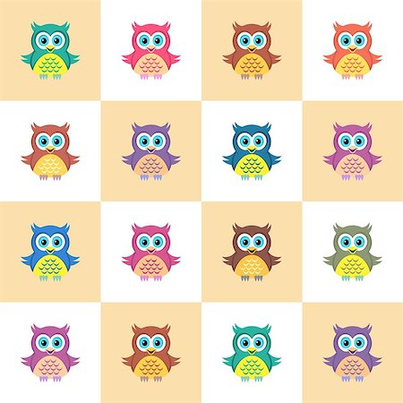 simsearch:400-09121573,k - Cute colorful simple seamless pattern with owls Photographie de stock - Aubaine LD & Abonnement, Code: 400-08040028