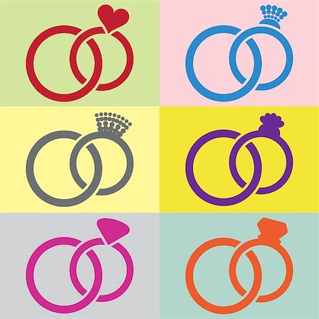 Vector wedding rings pairs joined together retro collection Stock Photo - Budget Royalty-Free & Subscription, Code: 400-08040044