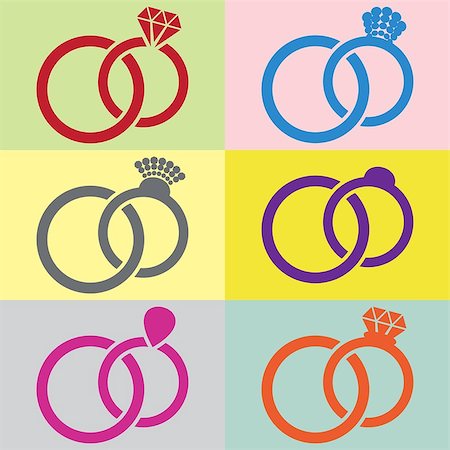 Vector wedding rings pairs joined together retro package Stock Photo - Budget Royalty-Free & Subscription, Code: 400-08040045