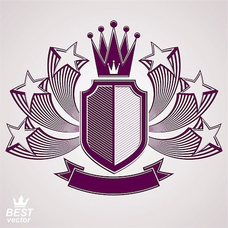 simsearch:400-08041909,k - Empire stylized vector graphic symbol. Shield with 3d flying stars and imperial crown. Clear eps8 coat of arms â?? security idea. Elegant coronet, web design icon. Photographie de stock - Aubaine LD & Abonnement, Code: 400-08040090