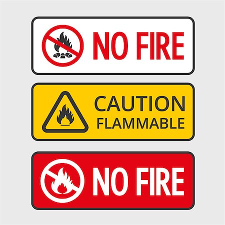 deniskolt (artist) - Warning sign of flammable product and no fire. Vector stickers Foto de stock - Royalty-Free Super Valor e Assinatura, Número: 400-08040289