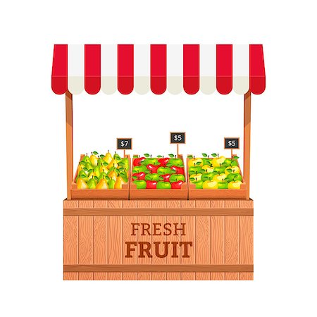 deniskolt (artist) - Stand for selling fruit. Apples and Pears in wooden boxes. Fruit stand. Vector illustration Foto de stock - Royalty-Free Super Valor e Assinatura, Número: 400-08040291