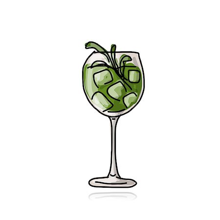 party beverage sketches - Green cocktail, sketch for your design. Vector illustration Stock Photo - Budget Royalty-Free & Subscription, Code: 400-08040428