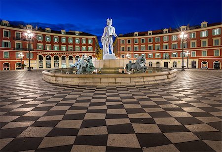 provence night - Place Massena and Fountain du Soleil at Dawn, Nice, France Stock Photo - Budget Royalty-Free & Subscription, Code: 400-08040466