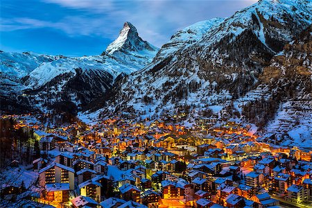 simsearch:400-07309469,k - Aerial View on Zermatt Valley and Matterhorn Peak at Dawn, Switzerland Stock Photo - Budget Royalty-Free & Subscription, Code: 400-08040468