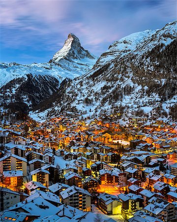 simsearch:400-07309469,k - Aerial View on Zermatt Valley and Matterhorn Peak at Dawn, Switzerland Stock Photo - Budget Royalty-Free & Subscription, Code: 400-08040469