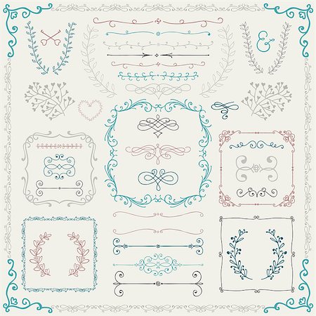 simsearch:400-08755813,k - Colorful Vintage Hand Drawn Doodle Design Elements. Vector Illustration. Branches, Borders, Frames, Laurels Stock Photo - Budget Royalty-Free & Subscription, Code: 400-08040525