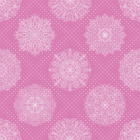 simsearch:400-08672422,k - Abstract seamless background with symbolical floral white patterns and circles on pink. Vector Stock Photo - Budget Royalty-Free & Subscription, Code: 400-08040546