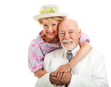 simsearch:400-08040653,k - Portrait of beautiful senior couple dressed in Southern style.  Isolated on white. Stock Photo - Budget Royalty-Free & Subscription, Code: 400-08040663
