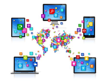 simsearch:400-09172515,k - 3D Computer devices isolated on white with apps icons. World Cloud Computing Network concept Stock Photo - Budget Royalty-Free & Subscription, Code: 400-08040831