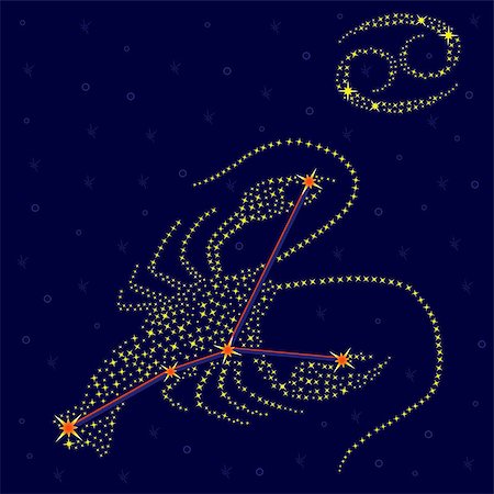 simsearch:400-09052492,k - Zodiac sign Cancer on a background of the starry sky with the scheme of stars in the constellation, vector illustration Stock Photo - Budget Royalty-Free & Subscription, Code: 400-08040938