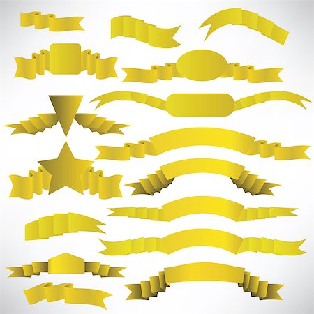 Yellow ribbons with a stripe.Ribbons set for design and decoration. Collection design elements.  Flags on white background. Stock Photo - Budget Royalty-Free & Subscription, Code: 400-08040931