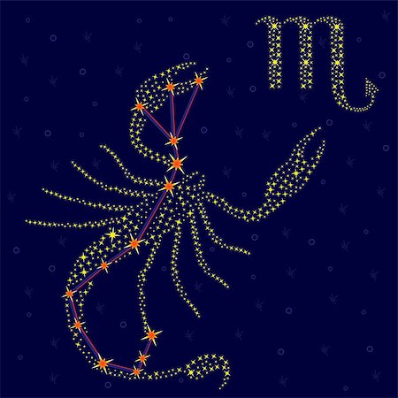 simsearch:400-09052492,k - Zodiac sign Scorpio on a background of the starry sky with the scheme of stars in the constellation, vector illustration Stock Photo - Budget Royalty-Free & Subscription, Code: 400-08040944