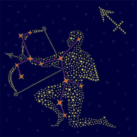 silhouette of archer and sky - Zodiac sign Sagittarius on a background of the starry sky with the scheme of stars in the constellation, vector illustration Stock Photo - Budget Royalty-Free & Subscription, Code: 400-08040942