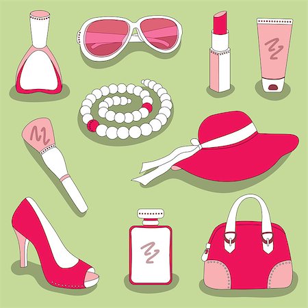 simsearch:400-04374423,k - women's and girls's glamour red-pink stuff set on green background Stock Photo - Budget Royalty-Free & Subscription, Code: 400-08041143