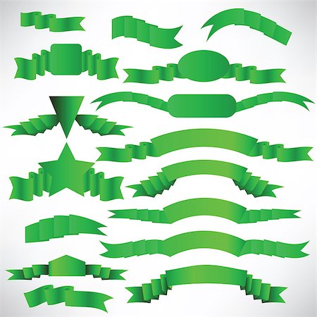 simsearch:400-07829145,k - Green ribbons with a stripe.Ribbons set for design and decoration. Collection design elements.  Set of green flags on white background. Photographie de stock - Aubaine LD & Abonnement, Code: 400-08041182