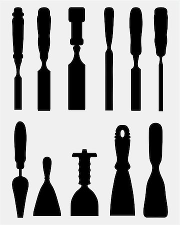 silhouette as carpenter - Black silhouettes of different chisels, vector Stock Photo - Budget Royalty-Free & Subscription, Code: 400-08041457