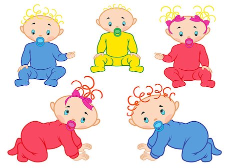 pink and blue boy and girl - Five cartoon vector babies isolated on white background Stock Photo - Budget Royalty-Free & Subscription, Code: 400-08041608