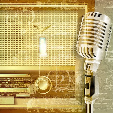 simsearch:400-08507108,k - abstract green sound grunge background with retro radio and microphone Photographie de stock - Aubaine LD & Abonnement, Code: 400-08041642