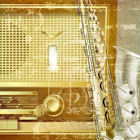 simsearch:400-08507108,k - abstract green sound grunge background with retro radio and saxophone Photographie de stock - Aubaine LD & Abonnement, Code: 400-08041643