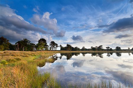 drenthe - beautiful sky reflected in lake, Drents-Friese wold, Drenthe, Friesland, Netherlands Foto de stock - Royalty-Free Super Valor e Assinatura, Número: 400-08041720