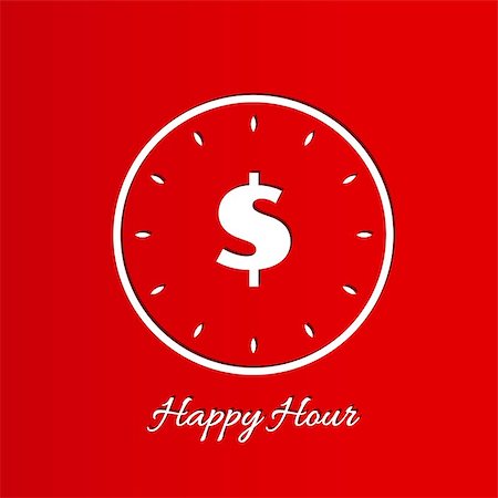 dollar sign stamps - happy hour with clock on red background Stock Photo - Budget Royalty-Free & Subscription, Code: 400-08041786