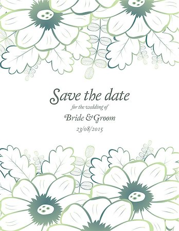 simsearch:400-07510594,k - Save the date wedding invite card template with green flowers vector illustration Stock Photo - Budget Royalty-Free & Subscription, Code: 400-08041828