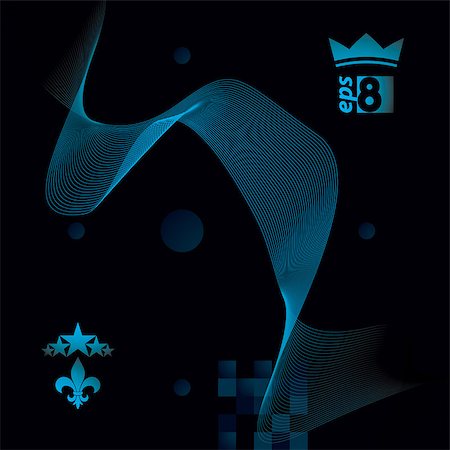 simsearch:400-08041909,k - Dimensional motif elegant flowing curves, dark background in motion with five stars emblem, eps8 design backdrop. Photographie de stock - Aubaine LD & Abonnement, Code: 400-08041887