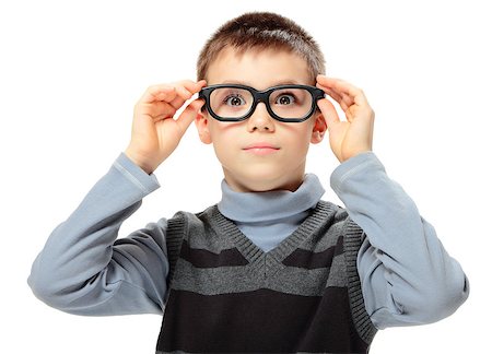 paleka (artist) - Amazed boy with glasses isolated on white background Foto de stock - Super Valor sin royalties y Suscripción, Código: 400-08042055