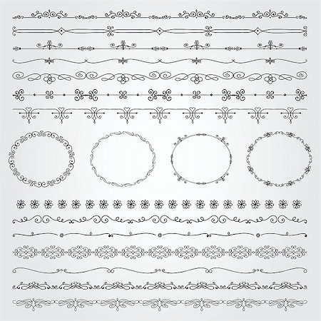 Collection of Seamless Hand Drawn Doodle Vintage Borders and Frames. Vector Illustration with Pattern Brashes Stock Photo - Budget Royalty-Free & Subscription, Code: 400-08042107