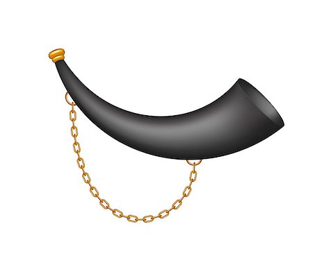 simsearch:400-05304831,k - Hunting horn in black design with golden chain on white background Stock Photo - Budget Royalty-Free & Subscription, Code: 400-08042125