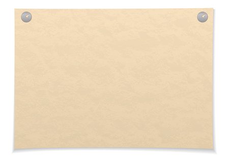 Sheet of old yellowed paper pinned on two thumbtacks, isolated on white background. Eps10, contains transparencies. Vector Stock Photo - Budget Royalty-Free & Subscription, Code: 400-08042240