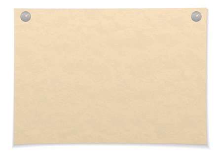 Sheet of old yellowed paper pinned on two thumbtacks, isolated on white background. Eps10, contains transparencies. Vector Photographie de stock - Aubaine LD & Abonnement, Code: 400-08042240