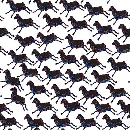 simsearch:400-07614122,k - Seamless pattern with the same black sheep in different positions, doodle illustration over white Stock Photo - Budget Royalty-Free & Subscription, Code: 400-08042256