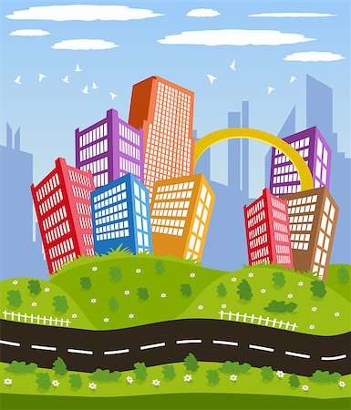 simsearch:400-09110468,k - Illustration of a cartoon road driving through cityscape downtown Stockbilder - Microstock & Abonnement, Bildnummer: 400-08042539