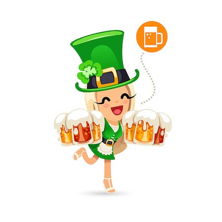 simsearch:400-05091589,k - Waitress on the Patricks Day Party. Isolated on White Background. Clipping paths included in additional jpg format. Stock Photo - Budget Royalty-Free & Subscription, Code: 400-08042718