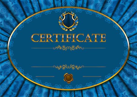 Elegant template of diploma with lace ornament, ribbon, wax seal, drapery fabric, place for text. Certificate of achievement, education, awards, winner. Vector illustration EPS 10. Stock Photo - Budget Royalty-Free & Subscription, Code: 400-08043158