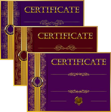 simsearch:400-06327746,k - Set of elegant templates of diploma with decoration of lace pattern, ribbon, wax seal, laurel wreath, place for text. Certificate of achievement, education, awards, winner. Vector illustration EPS 10. Foto de stock - Super Valor sin royalties y Suscripción, Código: 400-08043176