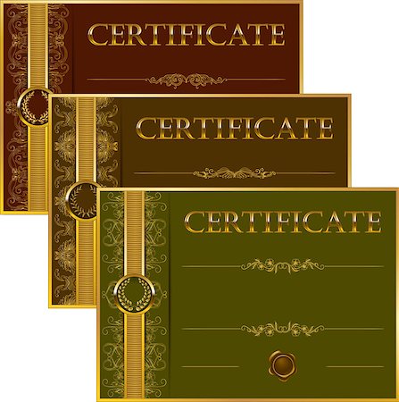 simsearch:400-06327746,k - Set of elegant templates of diploma with decoration of lace pattern, ribbon, wax seal, laurel wreath, place for text. Certificate of achievement, education, awards, winner. Vector illustration EPS 10. Foto de stock - Super Valor sin royalties y Suscripción, Código: 400-08043177