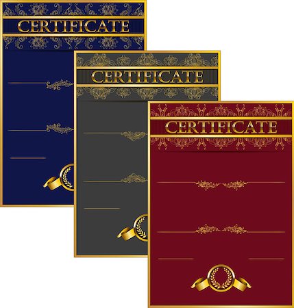 simsearch:400-06327746,k - Set of elegant templates of diploma with decoration of lace pattern, ribbon, laurel wreath, place for text. Certificate of achievement, education, awards, winner. Vector illustration EPS 10. Stock Photo - Budget Royalty-Free & Subscription, Code: 400-08043179