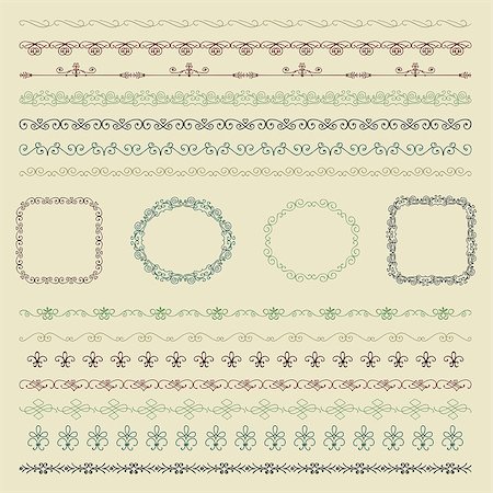 Collection of Colorful Seamless Hand Drawn Doodle Vintage Borders and Frames. Vector Illustration Stock Photo - Budget Royalty-Free & Subscription, Code: 400-08043233