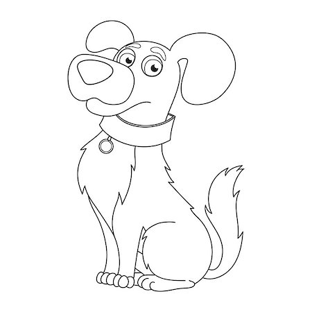 simsearch:400-08189018,k - Cartoon puppy, vector illustration of cute dog wearing a collar with tag, coloring book page for children Foto de stock - Super Valor sin royalties y Suscripción, Código: 400-08043287