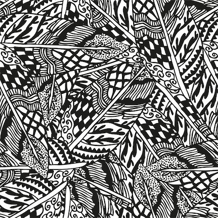 simsearch:400-08043294,k - Doodling hand drawn seamless background with feathers and patterns, vector illustration Stock Photo - Budget Royalty-Free & Subscription, Code: 400-08043291