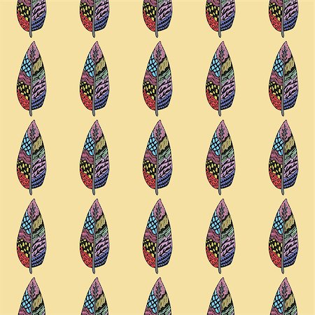 simsearch:400-08043294,k - Doodling hand drawn seamless background with colorful feathers and ethnic patterns, vector illustration Stock Photo - Budget Royalty-Free & Subscription, Code: 400-08043293