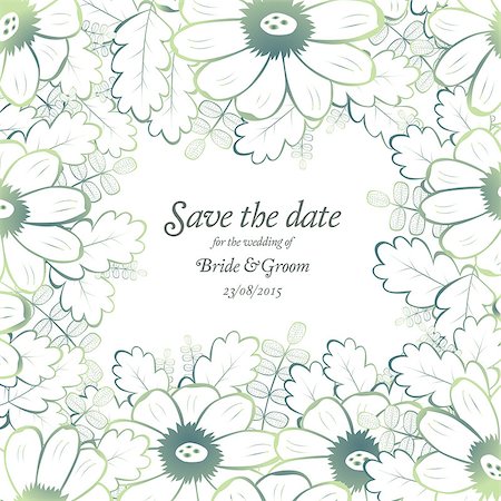 simsearch:400-07510594,k - Save the date wedding invite card template with green flowers vector illustration Stock Photo - Budget Royalty-Free & Subscription, Code: 400-08043467